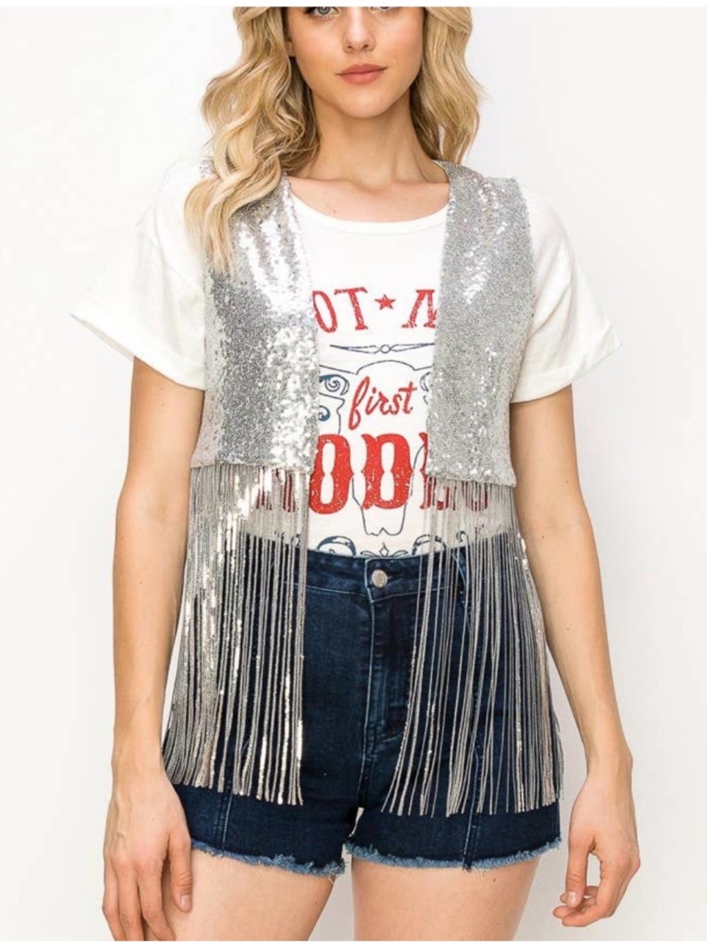 Sequin Fringe Vest by Wisteria Lane